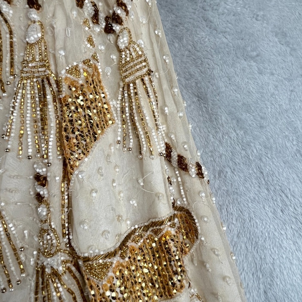 Vintage Niteline Della Roufogali Womens M Silk Beaded Tassel Evening Jacket Gold - Picture 13 of 16